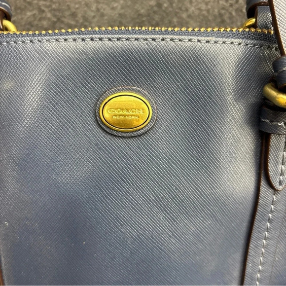 Coach Peyton Teal Navy Leather Bag Style No: F 25671 W/Removable Crossbody Strap - Picture 3 of 9